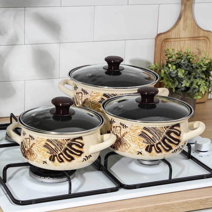 Набор кастрюль &laquo;Техас-1-Экстра&raquo;, 3 предмета: 1,5 л, 2 л, 3 л, крышки, индукция