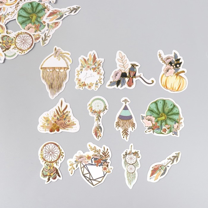 Наклейки для творчества "Бохо" тиснение золото набор 48 шт 9х7х0,8 см