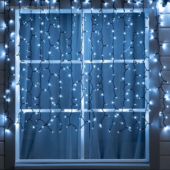Гирлянда Гирлянда "Занавес" 2 х 1.5 м , IP65, УМС, тёмная нить каучук, 300 LED, свечение белое, 220 В