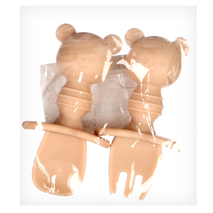 Набор детских столовых приборов "Медвежата", вилка, ложка, цвет бежевый