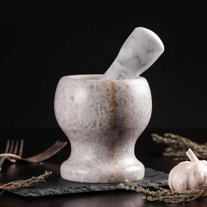 Ступка с толкушкой Magistro &laquo;Мрамор&raquo;, натуральный камень, цвет белый