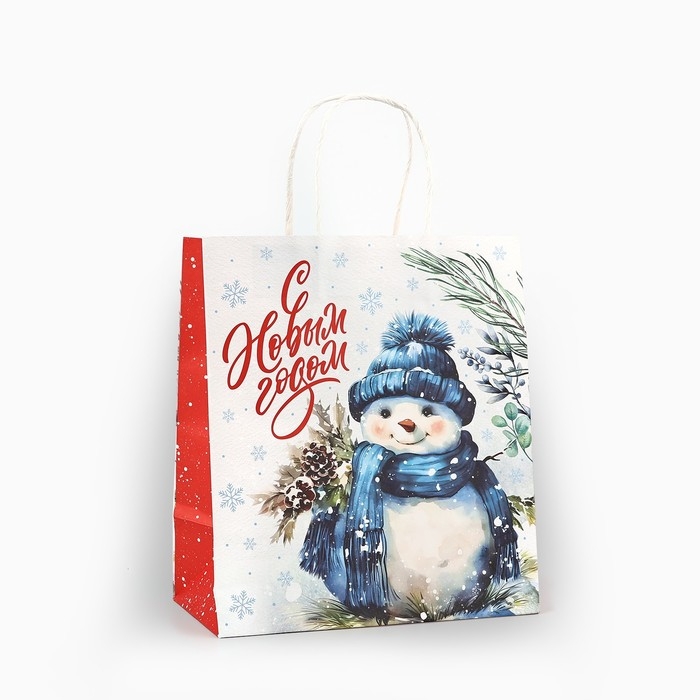 Пакет подарочный новогодний крафтовый &laquo;Счастья в новом году&raquo;, 22 х 12 х 25 см , Новый год