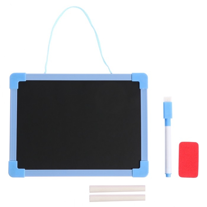 Доска для рисования двухсторонняя картонная, маркер + мел + губка, цвета МИКС