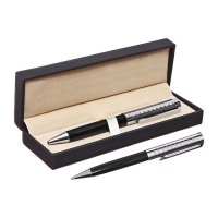 Ручка подарочная шариковая в кожзам футляре поворотная Винтаж корпус черный/серебро Ручка подарочная шариковая в кожзам футляре поворотная Винтаж корпус черный/серебро