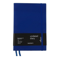 Ежедневник недатированный Western A5, 136 листов в линейку, кожзам, синий, синий срез, с резинкой, 2 ляссе, перфорированные уголки