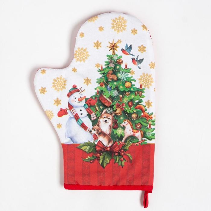 Набор кухонный &laquo;Новогодние игрушки&raquo; варежка-прихватка 20х28см, прихватка 19х19см, 100% хлопок