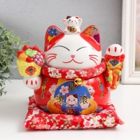 Копилка керамика "Кот Манэки-нэко для благополучия и изобилия" красный 14х20х20,5 см Копилка керамика "Кот Манэки-нэко для благополучия и изобилия" красный 14х20х20,5 см