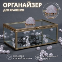 Органайзер для хранения &laquo;MOUNTAINS&raquo;, с крышкой, стеклянный, с зеркальным дном, 1 секция, 14,5 &times; 8,5 &times; 6 см, цвет прозрачный/медный