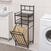 Стеллаж с корзиной для белья 2-х ярусный, 38×35×105 см, цвет чёрный Стеллаж с корзиной для белья 2-х ярусный, 38×35×105 см, цвет чёрный
