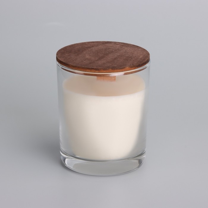 Свеча из соевого воска в стакане с деревянным фитилем и крышкой "Нежный кашемир", 110 гр