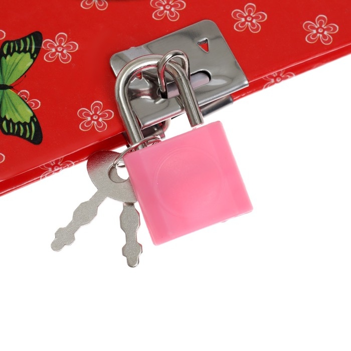 Записная книжка подарочная на замке, А5, 50 листов, линия, "Бабочка", МИКС