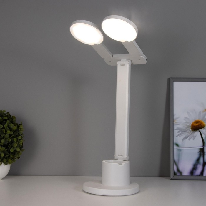 Настольная лампа сенсорная "Круги" с органайзером LED 20Вт  АКБ USB белый 44х36х15 см RISALUX  78003