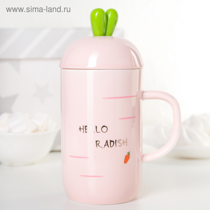 Кружка керамическая с крышкой и ложкой &laquo;Морковка&raquo;, 380 мл, цвет белый