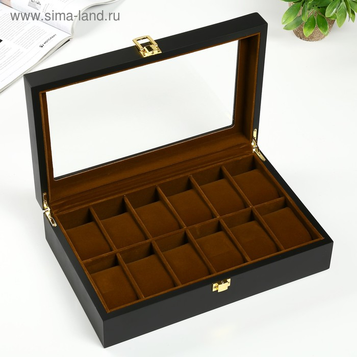 Шкатулка дерево под часы 12 отделений Шкатулка дерево под часы 12 отделений "Чёрная матовая" 8,3х31х20 см