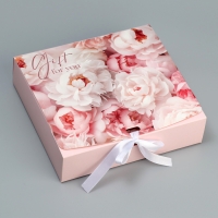 Коробка подарочная складная двухсторонняя, упаковка, &laquo;Пионы&raquo;, 20 х 18 х 5 см