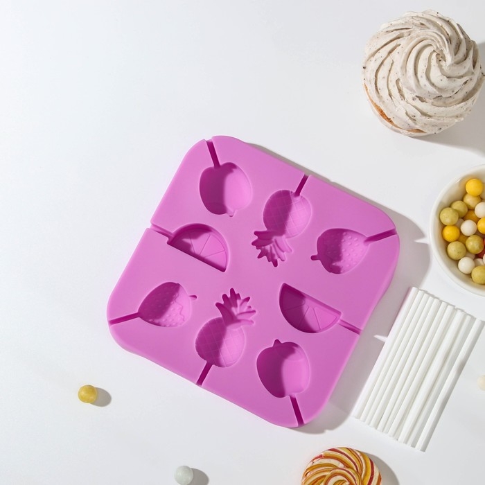 Форма для леденцов Доляна &laquo;Тропики&raquo;, силикон, 13,5&times;13,5&times;1,2 см, 8 ячеек, с палочками, цвет МИКС