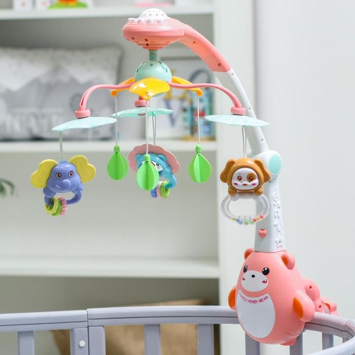 Мобиль музыкальный на кроватку &laquo;Мишка. Малыши&raquo;, проектор, пульт, цвет МИКС