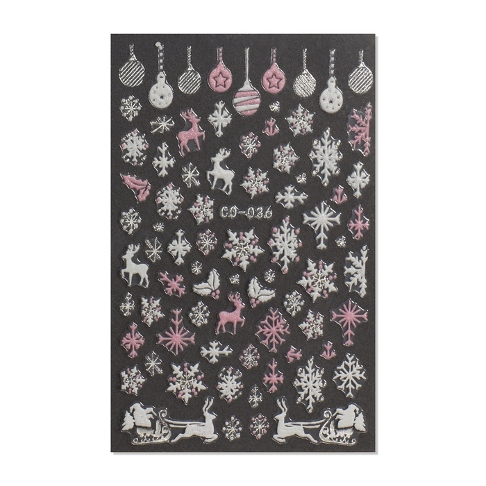 Новый год! Наклейки для ногтей &laquo;Снежики&raquo;, объёмные, цвет белый/розовый