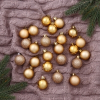 Ёлочные игрушки, шары новогодние , пластик, набор d-3 см, 24 шт "Классика блеск ассорти" золото
