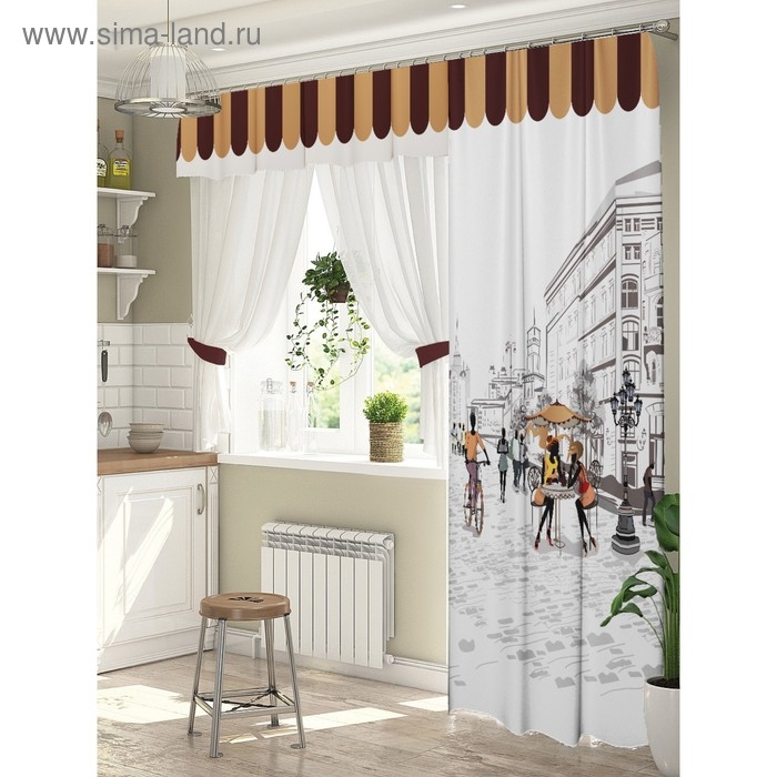 Комплект штор для окон с балконной дверью &laquo;Любимый город&raquo; штора 147х267 см, тюль 294х160 см