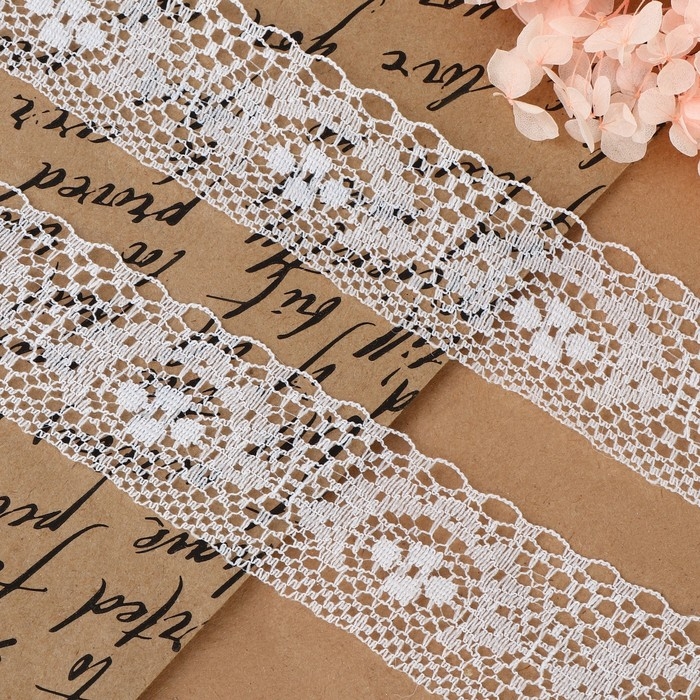 Кружево капроновое, 35 мм &times; 10 &plusmn; 1 м, цвет белый