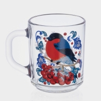 Кружка стеклянная для чая &laquo;Снегири на рябине&raquo;, 200 мл