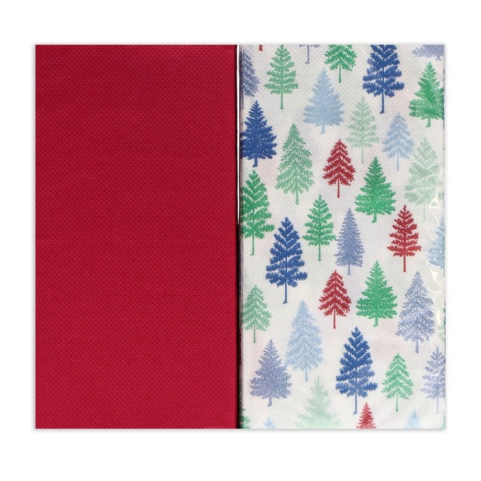 Новогодние салфетки бумажные Bouquet Original de luxe &laquo;Красный + Ёлочки&raquo;, 2 слоя, 33х33 см, 20 шт.