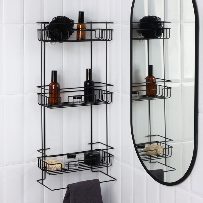 Полка прямоугольная 3-х ярусная, 12,5×66×29,5 см, цвет черный Полка прямоугольная 3-х ярусная, 12,5×66×29,5 см, цвет черный