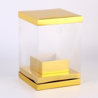 Коробка для цветов с вазой и PVC окнами складная, 16 х 23 х 16 см, золото Коробка для цветов с вазой и PVC окнами складная, 16 х 23 х 16 см, золото