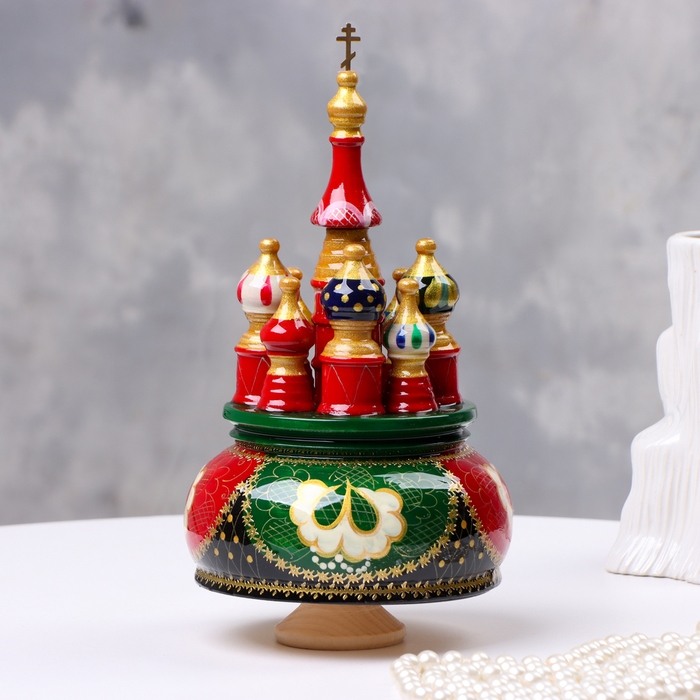 Сувенир музыкальный "Храм" №2, красно-зеленый, ручная роспись, 112х22 см