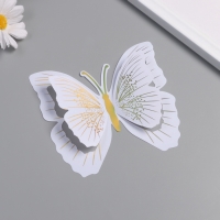 Наклейка пластик "Бабочки белые с золотом" двойные крылья набор 12 шт 12 см, 10 см 8 см