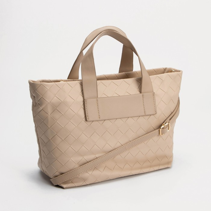 Сумка-тоут на молнии, длинный ремень, цвет бежевый Сумка-тоут на молнии, длинный ремень, цвет бежевый