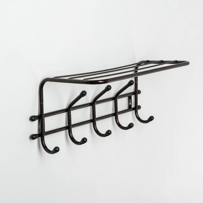 Вешалка настенная с полкой &laquo;Комфорт&raquo;, 5 крючков, 41&times;20&times;10 см, цвет медный антик