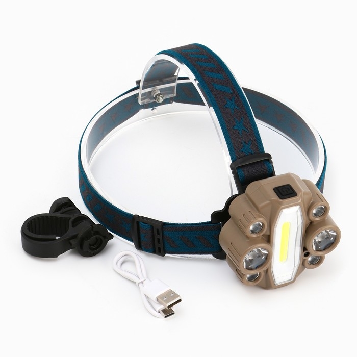 Фонарь налобный аккумуляторный, 13 Вт, 4000 мАч, 5 В, COB + T6. 7 режимов, датчик движения Фонарь налобный аккумуляторный, 13 Вт, 4000 мАч, 5 В, COB + T6. 7 режимов, датчик движения