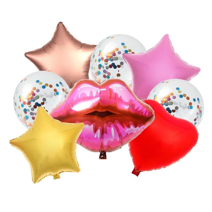 Букет из шаров &laquo;Поцелуй&raquo;, фольга, латекс, набор из 8 шт.