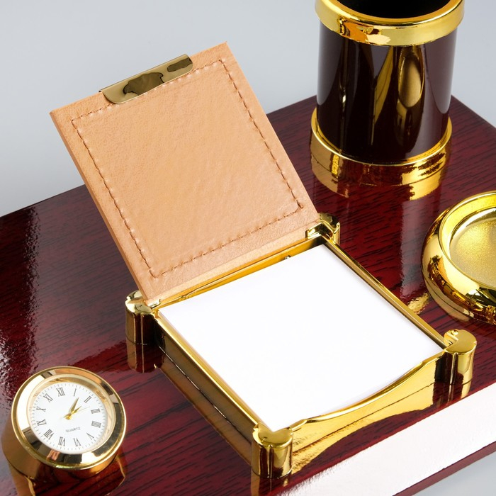 Набор настольный 5в1 с визитницей и часами, красное дерево