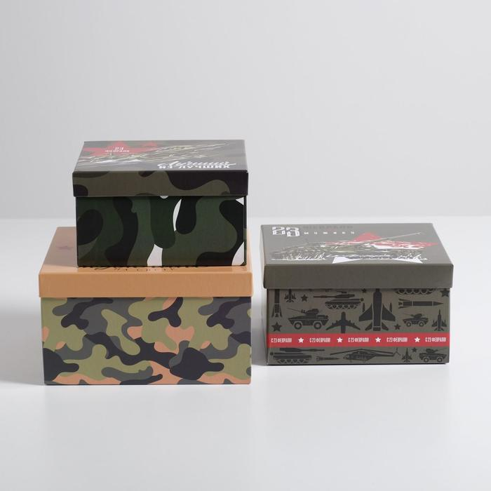 Набор коробок 3 в 1, упаковка подарочная, «23 февраля», 18 х 18 х 10‒22 х 22 х 12 см Набор коробок 3 в 1, упаковка подарочная, «23 февраля», 18 х 18 х 10‒22 х 22 х 12 см