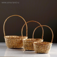 Набор корзин, 3 шт, 24&times;27&times;12/34 см, 20&times;24&times;11/33 см, 16&times;21&times;10/28 см, бамбук, кукуруза