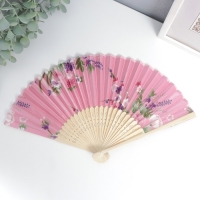 Веер бамбук, текстиль h=21 см "Цветы" с чехлом, розовый Веер бамбук, текстиль h=21 см "Цветы" с чехлом, розовый