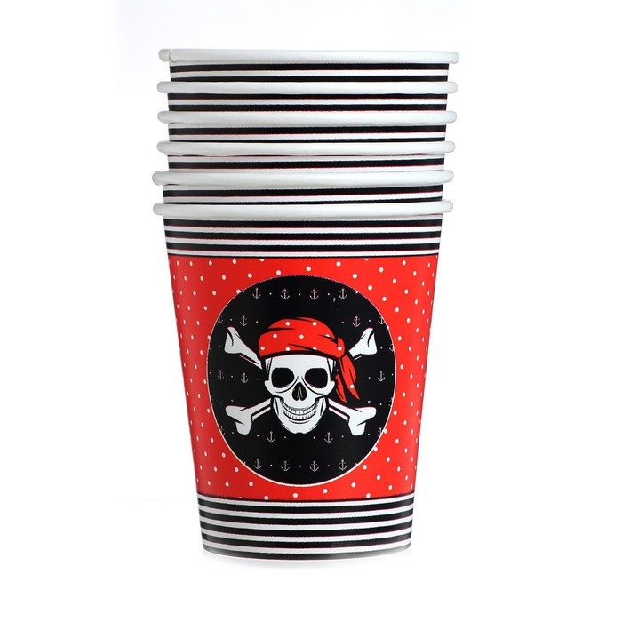 Набор бумажной посуды одноразовый Пиратская&raquo;, 6 стаканов, 6 тарелок