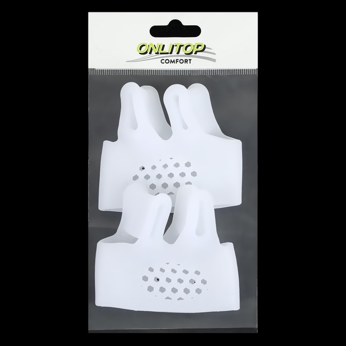 Корректоры - разделители для пальцев ног, на манжете, дышащие, 2 разделителя, силиконовые, 8 &times; 7 см, пара, цвет белый