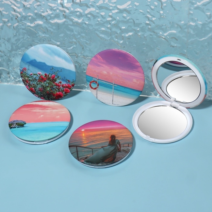 Зеркало складное &laquo;Пляж&raquo;, d = 7,5 см, с увеличением, рисунок МИКС
