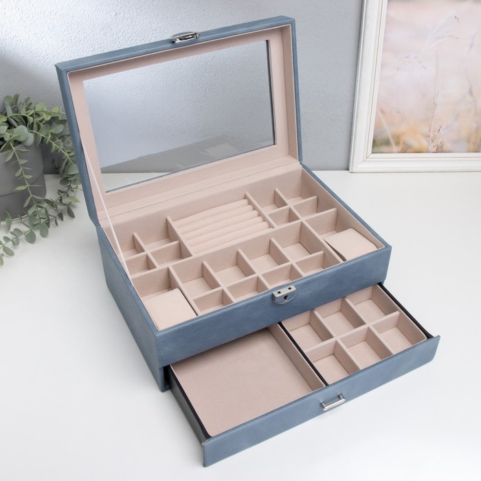 Шкатулка кожзам для украшений Шкатулка кожзам для украшений "Кабрина" синяя 30,5х20х13,5 см