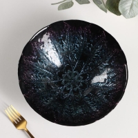 Блюдо стеклянное сервировочное «Филиция», 1,58 л, d=24 см, цвет чёрно-синий с серебром Блюдо стеклянное сервировочное «Филиция», 1,58 л, d=24 см, цвет чёрно-синий с серебром