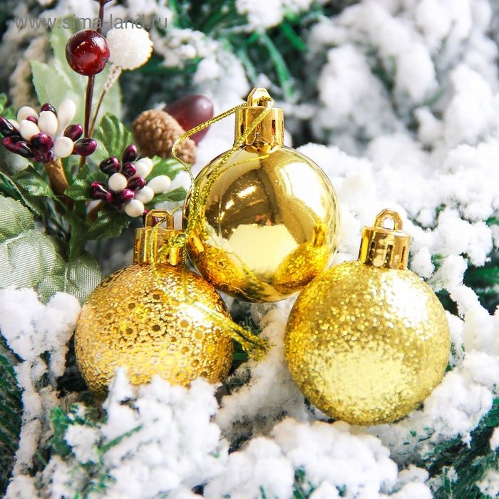 Набор шаров пластик d-4 см, 12 шт "Анданте" золото