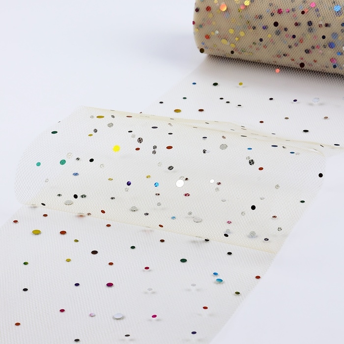 Фатин с разноцветными блёстками, 15 см, 11 ± 1 г/кв.м, 23 ± 1 м, цвет бежевый №4 Фатин с разноцветными блёстками, 15 см, 11 ± 1 г/кв.м, 23 ± 1 м, цвет бежевый №4