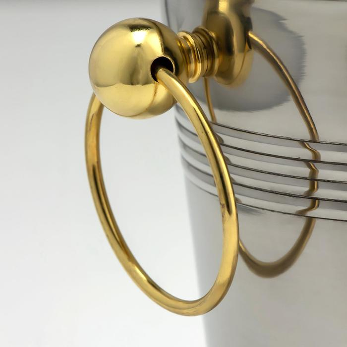 Ведро для льда из нержавеющей стали &laquo;Классик&raquo;, 2,1 л, 20,5&times;15,5&times;17 см, золотые ручки, 201 сталь