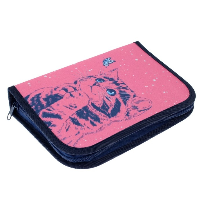 Пенал 3 секции, вкладка внутри, 140 х 210 х 40 мм, тканевый, Calligrata TOP Block Пенал 3 секции, вкладка внутри, 140 х 210 х 40 мм, тканевый, Calligrata TOP Block "Котик"