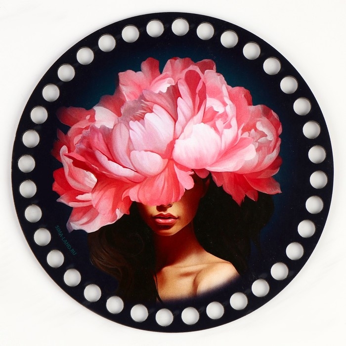 Донышки для вязания 2 в 1 &laquo;Девушка с пионом&raquo;, круг 15 см, хдф 3 мм