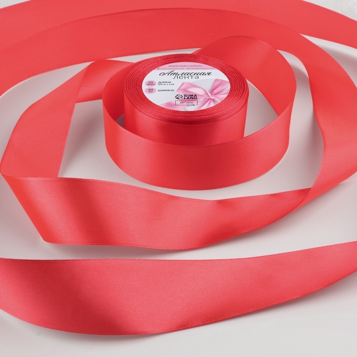 Лента атласная, 40 мм &times; 23 &plusmn; 1 м, цвет коралловый №129